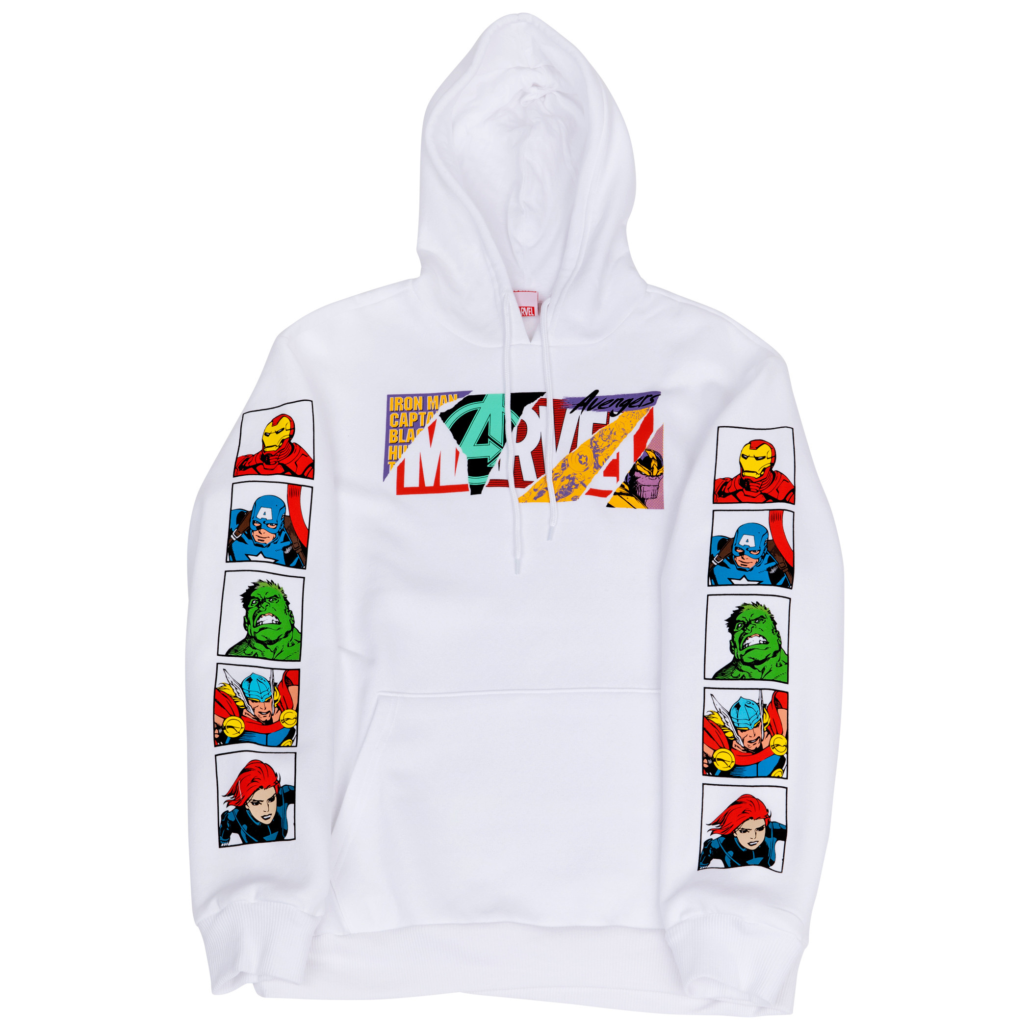 Marvel Brand Collage Text Hoodie With Character Block Sleeve Prints